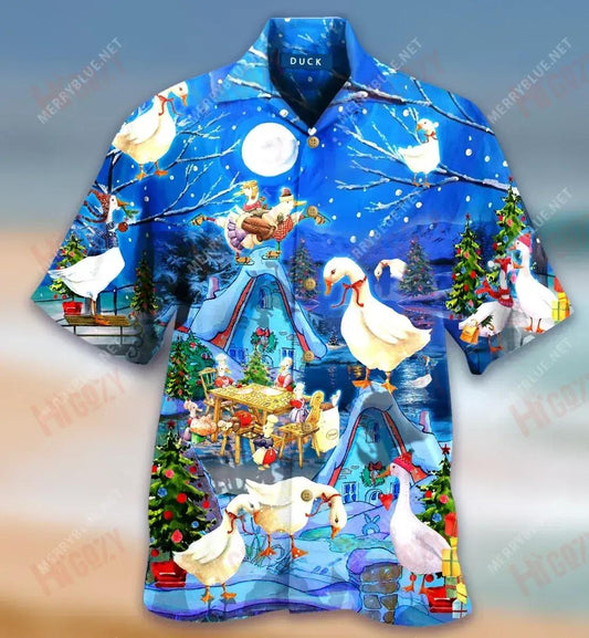 Ducks On Christmas Eve Short Hawaiian Shirt Vacation Aloha Shirt Tactical Hawaiian Shirt Hawaiian Shirts For Women, Hawaiian Shirt Gift, Christmas Gift