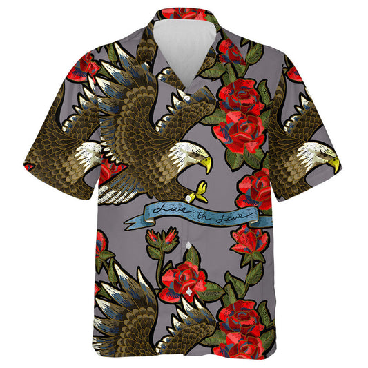 Embroidery With Roses and An Eagle Symbol Of Freedom Hawaiian Shirt, Hawaiian Shirt Gift, Christmas Gift