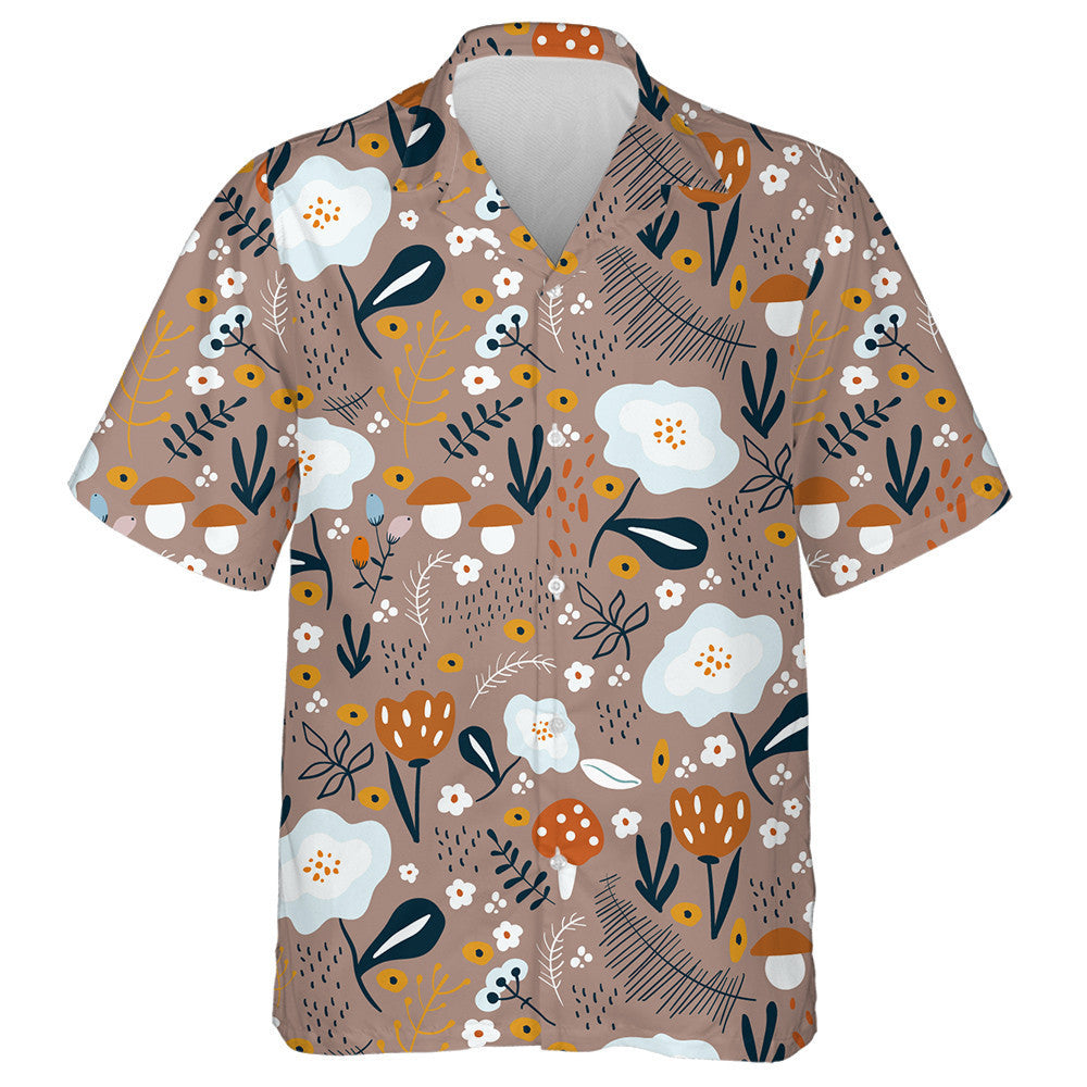 Hand Drawn Flower Meadow And Mushroom Cartoon Pattern Hawaiian Shirt, Hawaiian Shirt Gift, Christmas Gift