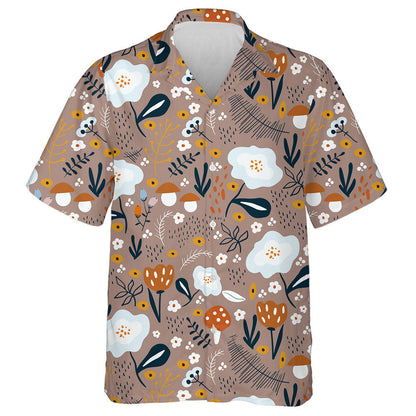 Hand Drawn Flower Meadow And Mushroom Cartoon Pattern Hawaiian Shirt, Hawaiian Shirt Gift, Christmas Gift