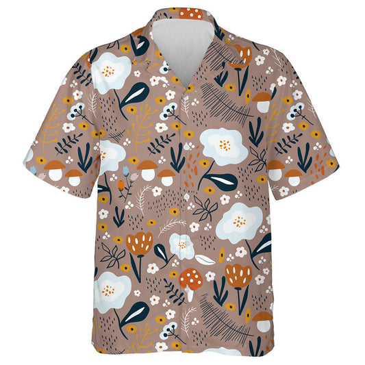 Hand Drawn Flower Meadow And Mushroom Cartoon Pattern Hawaiian Shirt, Hawaiian Shirt Gift, Christmas Gift
