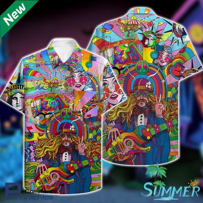 Amazing Hippie All Over Print Hawaiian Aloha Shirt Hawaiian Shorts Beach Short Shirt, Hawaiian Shirt Gift, Christmas Gift
