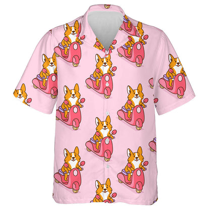Cute Corgi Dog Rides On A Pink Motobike Hawaiian Shirt, Hawaiian Shirt Gift, Christmas Gift