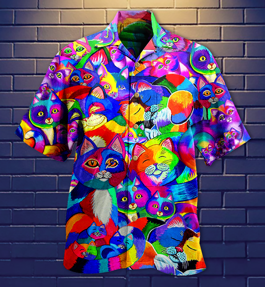 Cat Fullcolor Rainbow - Hawaiian Shirt_Hawaiian Shirt Gift, Christmas Gift
