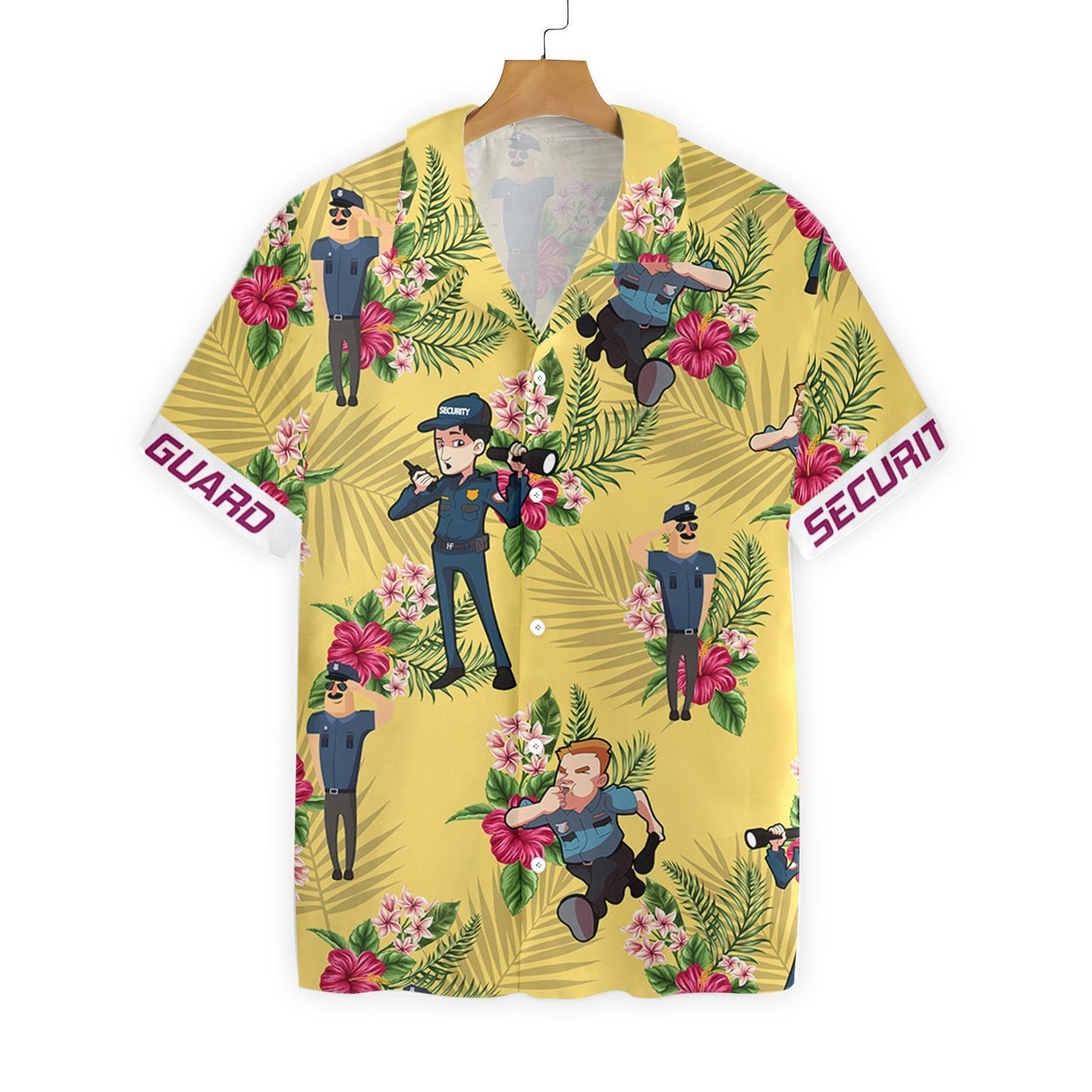 Security Guard Pattern On Yellow Background Design Hawaiian Shirt, Hawaiian Shirt Gift, Christmas Gift