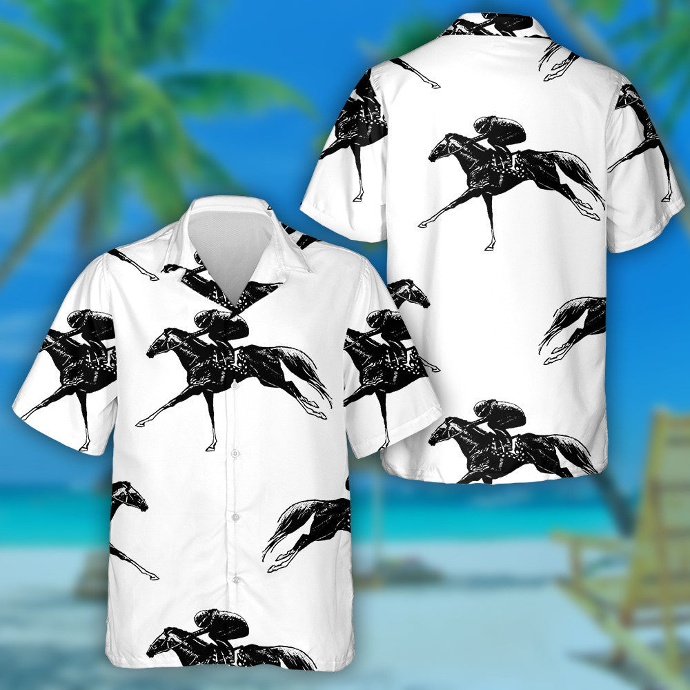 Hand Drawn Sketch Of Horsemen In Horse Races Hawaiian Shirt, Hawaiian Shirt Gift, Christmas Gift