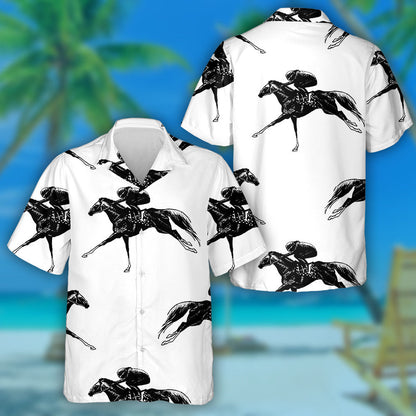 Hand Drawn Sketch Of Horsemen In Horse Races Hawaiian Shirt, Hawaiian Shirt Gift, Christmas Gift