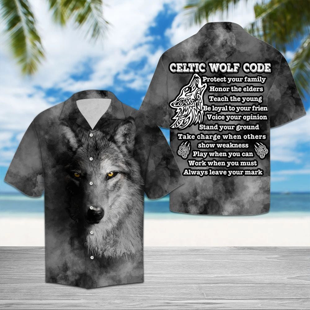 Celtic Wolf Code Animal Portrait Smoke Pattern Hawaiian Shirt, Hawaiian Shirt Gift, Christmas Gift