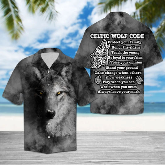 Celtic Wolf Code Animal Portrait Smoke Pattern Hawaiian Shirt, Hawaiian Shirt Gift, Christmas Gift