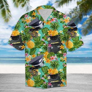 Tropical Pineapple Police Suit And Hat Pattern Hawaiian Shirt, Hawaiian Shirt Gift, Christmas Gift