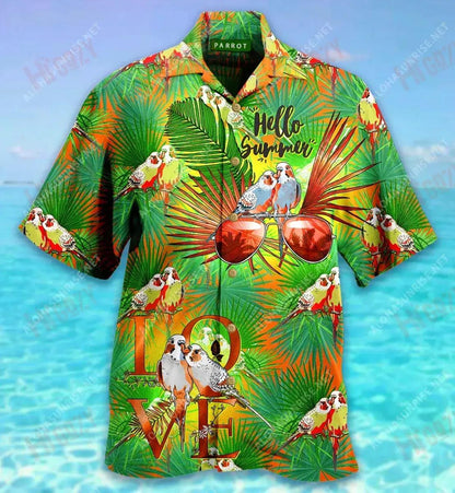 Tropical Parrot Couple Short Hawaiian Shirt Summer Tropical Shirts Tactical Hawaiian Shirt Hawaiian Shirts For Women, Hawaiian Shirt Gift, Christmas Gift