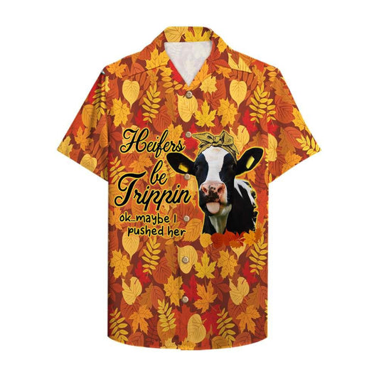 Farmer Heifers Be Trippin Falling Fall Leaves Hawaiian Shirt, Hawaiian Shirt Gift, Christmas Gift