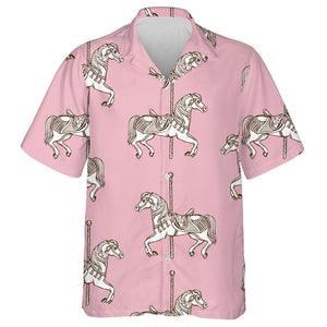 Cute Carousel Horse On Pink Background Hawaiian Shirt,Hawaiian Shirt Gift, Christmas Gift