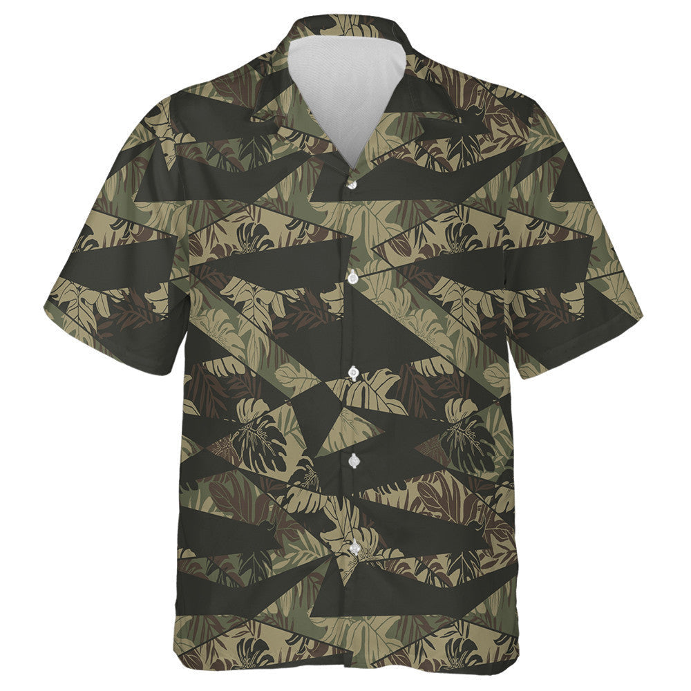 Vivid Tropical Palm Leaves Geometric Camo Green Pattern Hawaiian Shirt, Hawaiian Shirt Gift, Christmas Gift