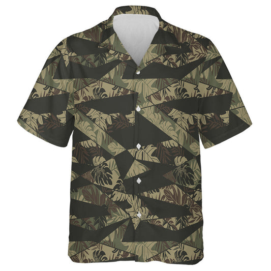Vivid Tropical Palm Leaves Geometric Camo Green Pattern Hawaiian Shirt, Hawaiian Shirt Gift, Christmas Gift