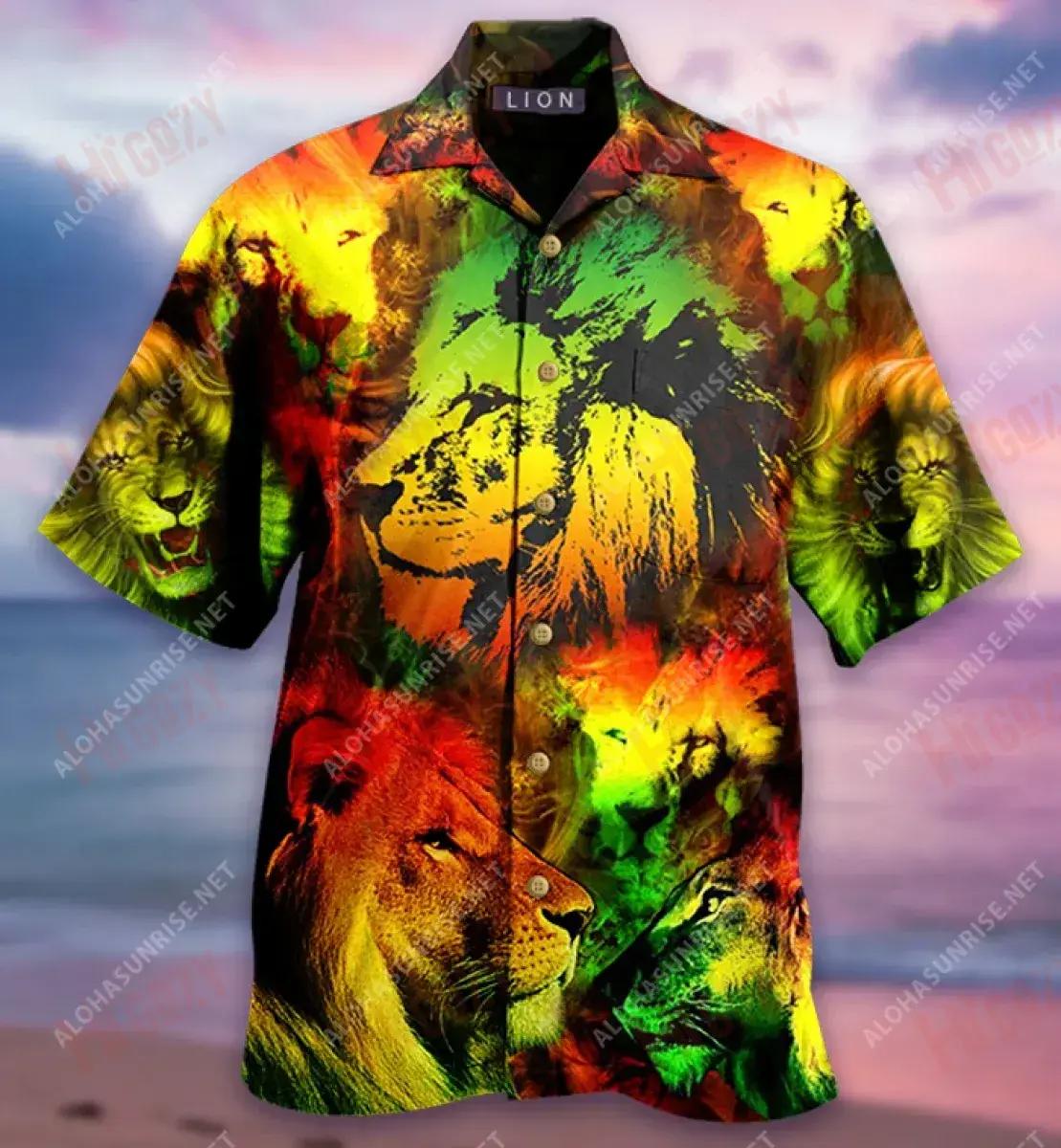 Just Awesome Colorful Lion Short Hawaiian Shirt Summer Hawaiian T Shirts Tactical Hawaiian Shirt Crazy Shirts Hawaii, Hawaiian Shirt Gift, Christmas Gift