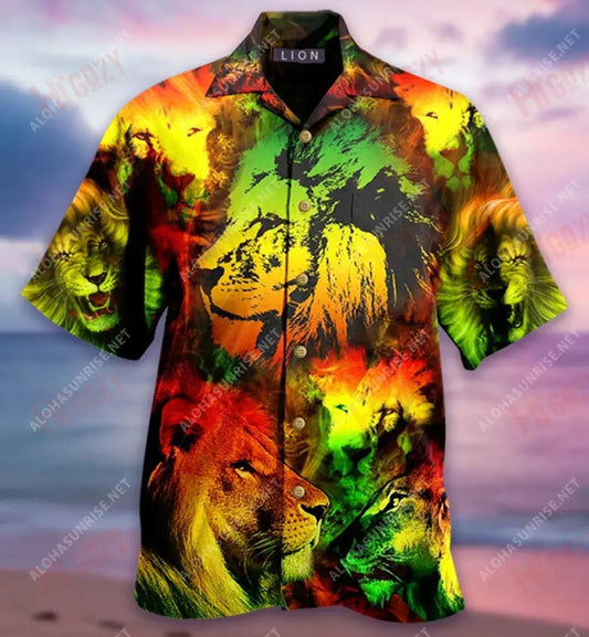 Just Awesome Colorful Lion Short Hawaiian Shirt Summer Hawaiian T Shirts Tactical Hawaiian Shirt Crazy Shirts Hawaii, Hawaiian Shirt Gift, Christmas Gift
