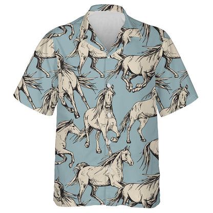 The Running Beautiful Beige Horses On A Blue Background Hawaiian Shirt, Hawaiian Shirt Gift, Christmas Gift