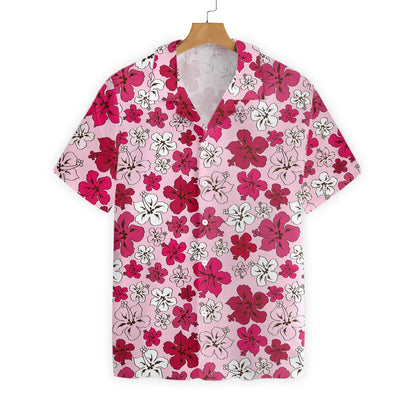 White And Dark Pink Floral Flower Pattern Hawaiian Shirt, Hawaiian Shirt Gift, Christmas Gift
