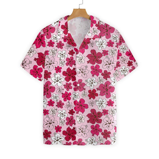 White And Dark Pink Floral Flower Pattern Hawaiian Shirt, Hawaiian Shirt Gift, Christmas Gift