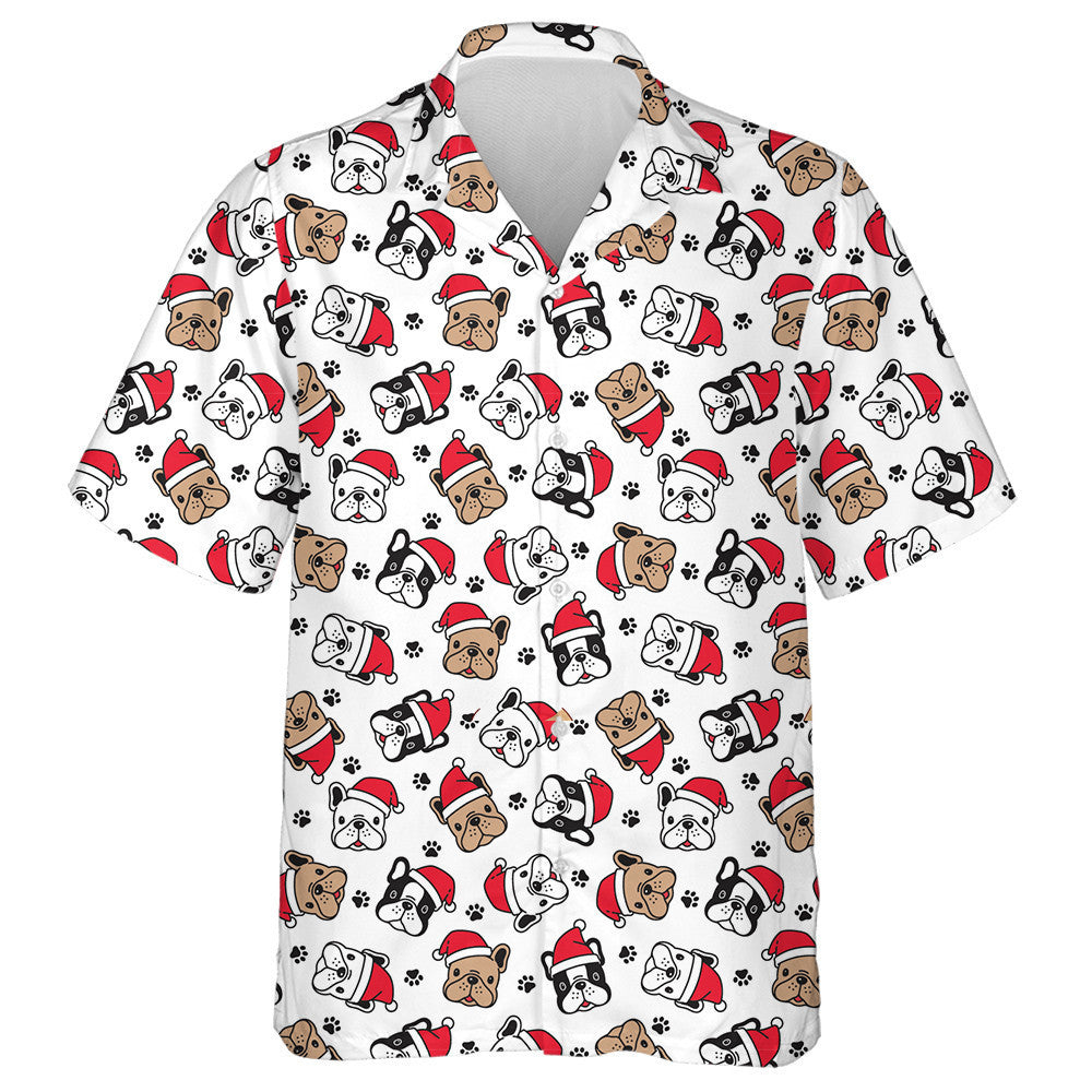 Christmas French Bulldog Paw And Santa Claus Hat Hawaiian Shirt, Hawaiian Shirt Gift, Christmas Gift