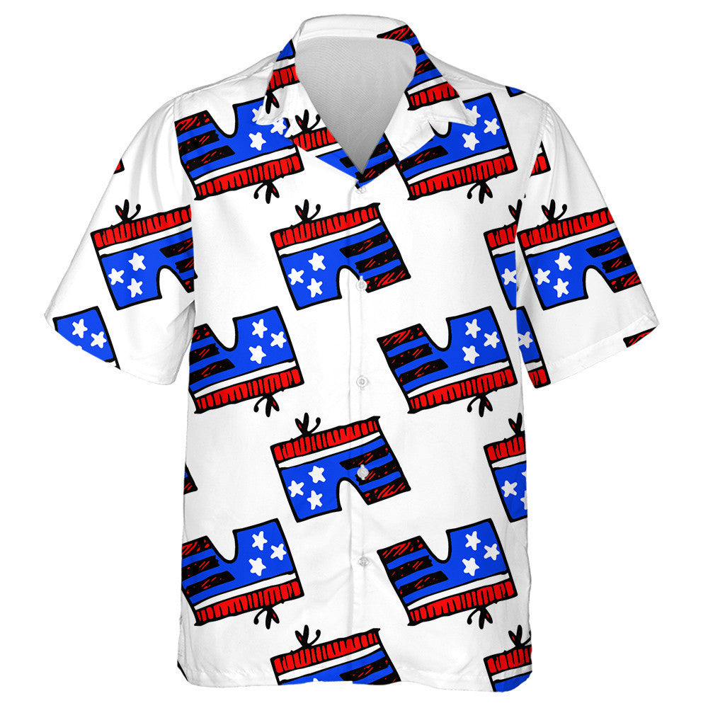 American Flag In The Form Of Shorts Bow On Pattern Hawaiian Shirt, Hawaiian Shirt Gift, Christmas Gift