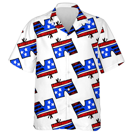 American Flag In The Form Of Shorts Bow On Pattern Hawaiian Shirt, Hawaiian Shirt Gift, Christmas Gift