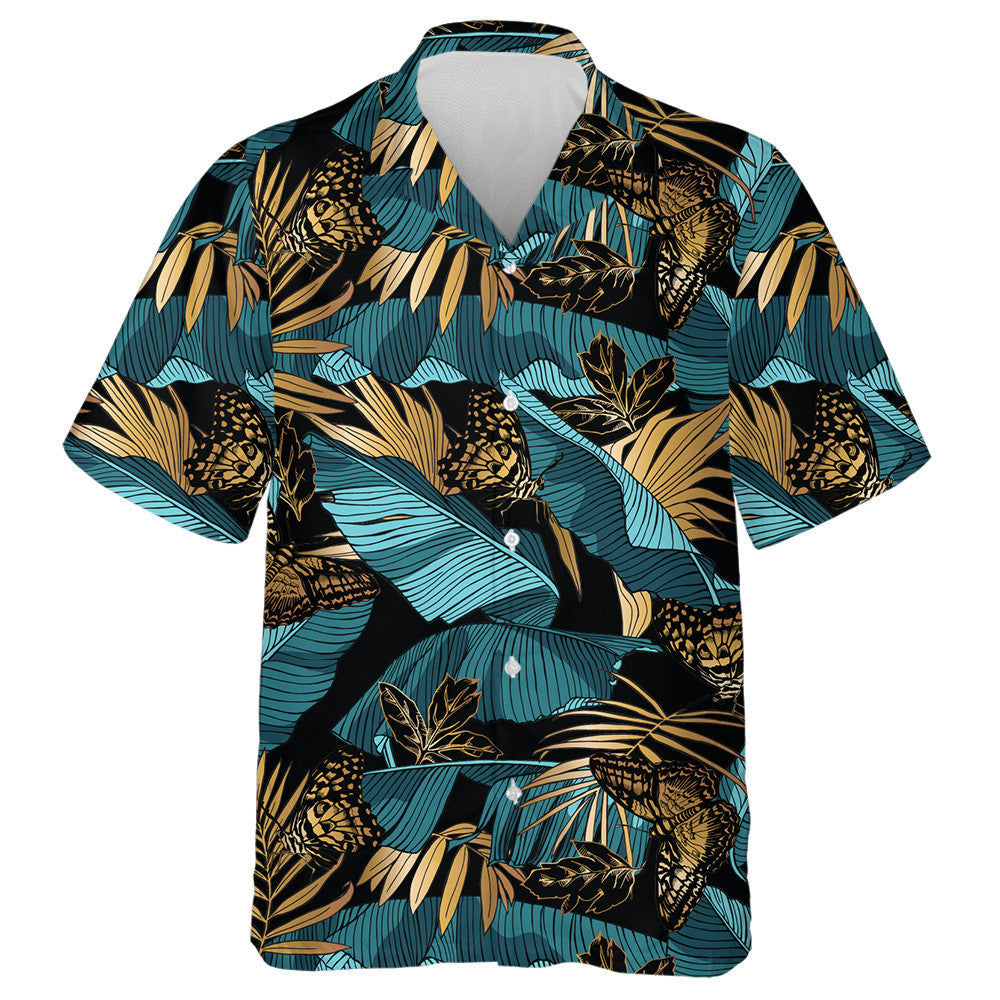 Theme Green Tropical Banana Leaves And Butterfly Hawaiian Shirt, Hawaiian Shirt Gift, Christmas Gift