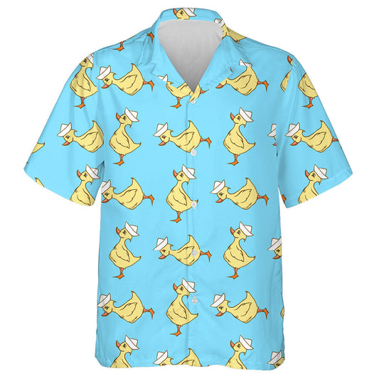 Hand Drawn Duck On Blue Background Hawaiian Shirt, Hawaiian For Gift