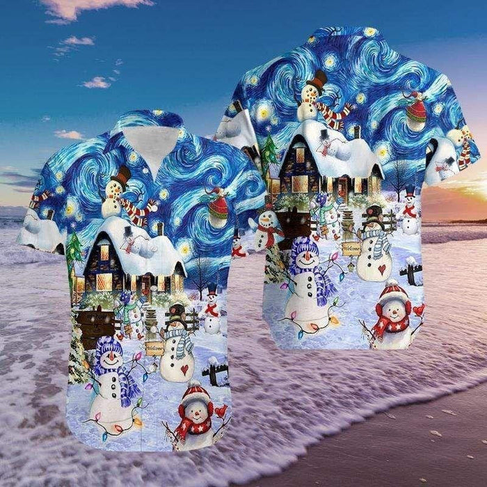 Adorable Snowman In Christmas Night Design Hawaiian Shirt,Hawaiian Shirt Gift,Christmas Gift