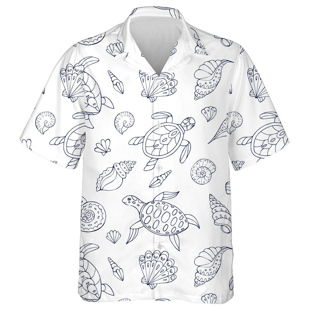 Sketch Of Turtles Starfish And Sea Shells Hawaiian Shirt, Hawaiian Shirt Gift, Christmas Gift