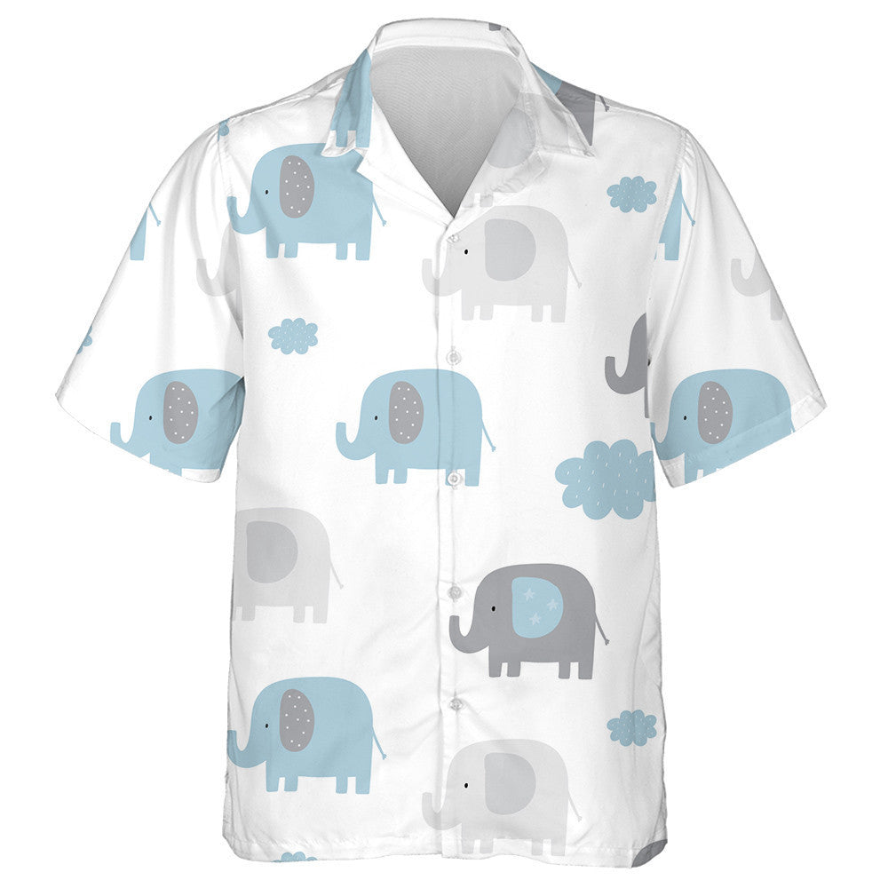 Cute Baby Elephant And Cloud On White Background Hawaiian Shirt, Hawaiian Shirt Gift, Christmas Gift