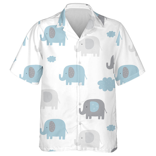Cute Baby Elephant And Cloud On White Background Hawaiian Shirt, Hawaiian Shirt Gift, Christmas Gift
