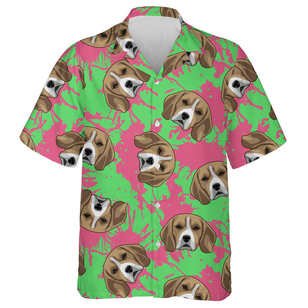 Gray Beagle And Pink Paint Splashes On Green Hawaiian Shirt, Hawaiian Shirt Gift, Christmas Gift