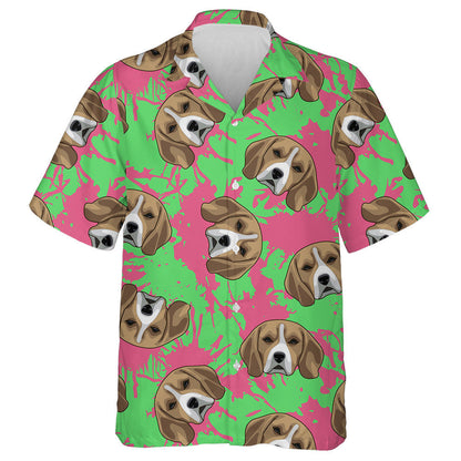 Gray Beagle And Pink Paint Splashes On Green Hawaiian Shirt, Hawaiian Shirt Gift, Christmas Gift