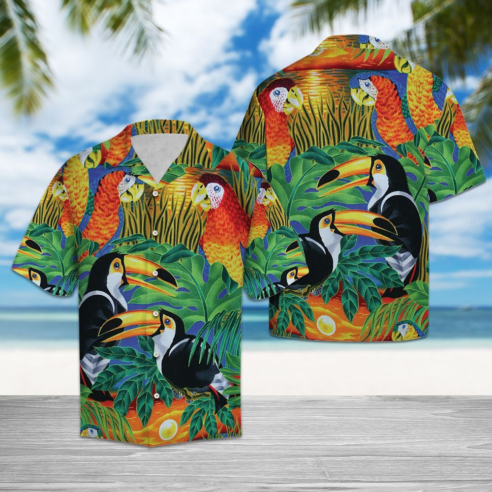 Tropical Plant With Parrots And Toucan Birds Pattern Hawaiian Shirt, Hawaiian Shirt Gift, Christmas Gift