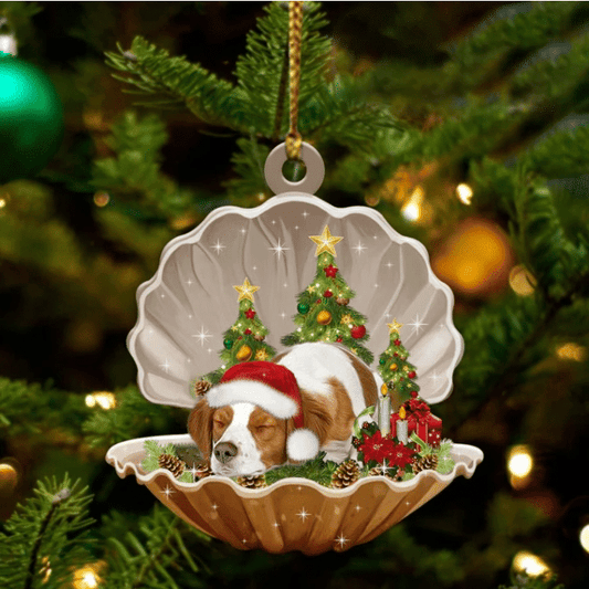 Cute Brittany Spaniel Sleeping in Pearl Dog Christmas Ornament Flat Acrylic, Christmas Gift,Christmas Decoration
