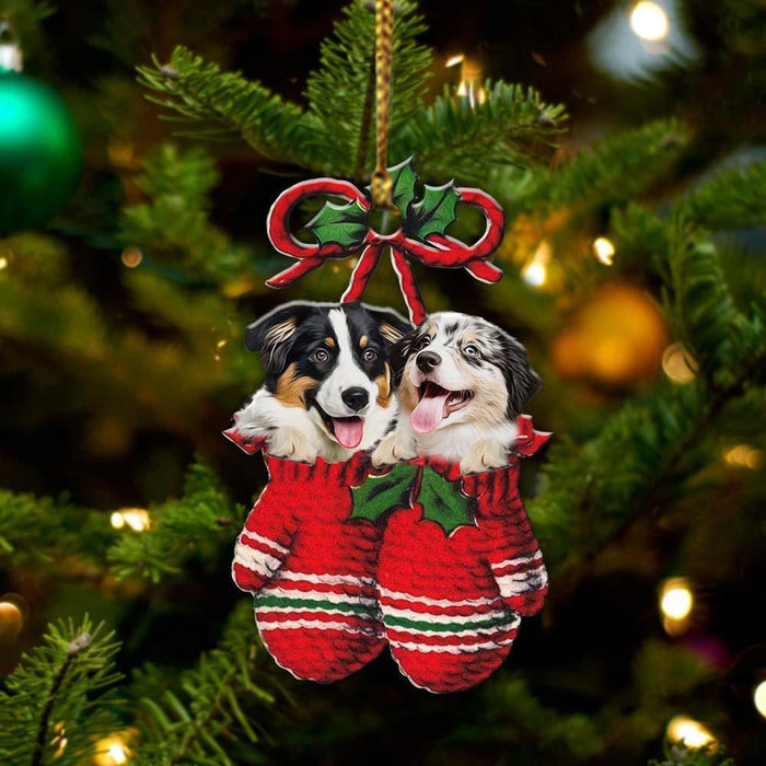 Australian Shepherd Inside Your Gloves Christmas Holiday-Two Sided Christmas Plastic Hanging Ornament, Christmas Ornament Gift, Christmas Gift, Christmas Decoration