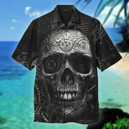 Awesome Mechanic Black Skull All Over Design Hawaiian Shirt, Hawaiian Shirt Gift, Christmas Gift