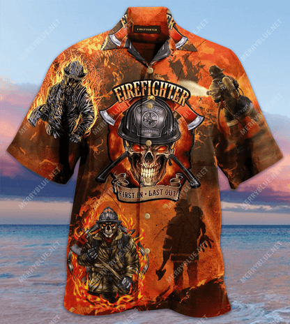Amazing Courageous Firefighter Unisex Hawaiian Aloha Shirt Hawaiian Shorts Beach Short Sleeve, Hawaiian Shirt Christmas Gift