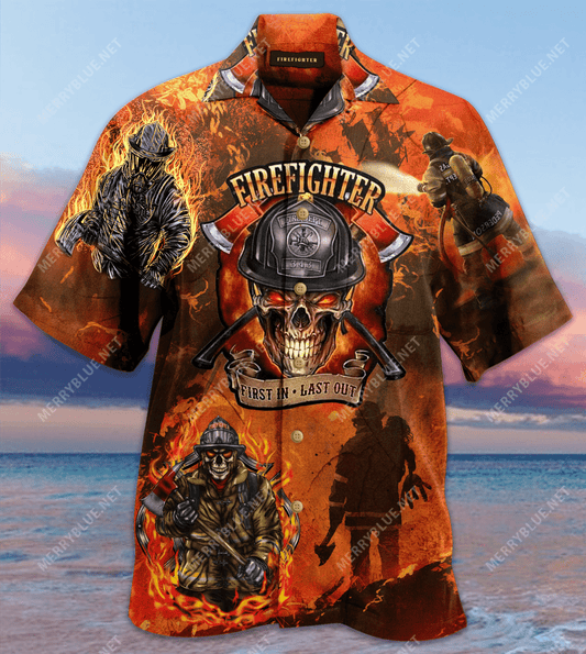 Amazing Courageous Firefighter Unisex Hawaiian Aloha Shirt Hawaiian Shorts Beach Short Sleeve, Hawaiian Shirt Christmas Gift