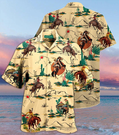 Vintage Cowboy Hand Drawn On Beige Background Hawaiian Shirt, Hawaiian Shirt Gift, Christmas Gift