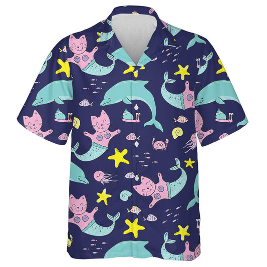 Under The Sea With Cat Mermaid And Dolphin Hawaiian Shirt, Hawaiian Shirt Gift, Christmas Gift