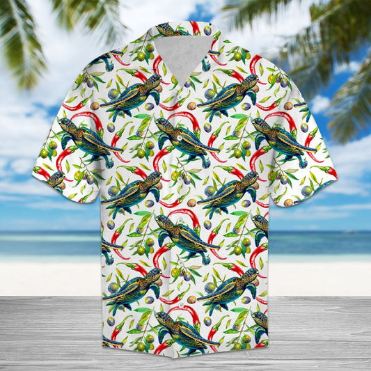 Hot Red Chili Peppers And Turtle Pattern Hawaiian Shirt, Hawaiian Shirt Gift, Christmas Gift