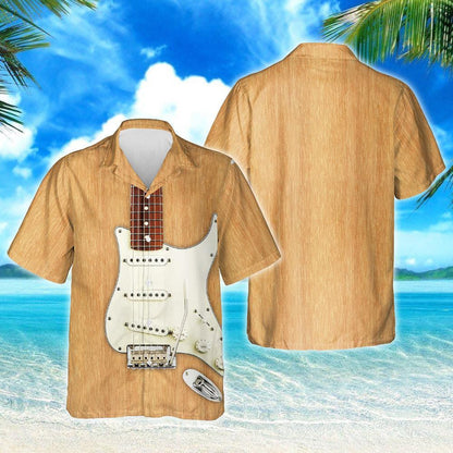 Electric Guitar In Beige Material Pattern Summer Vibes Hawaiian Shirt, Hawaiian Shirt Gift, Christmas Gift