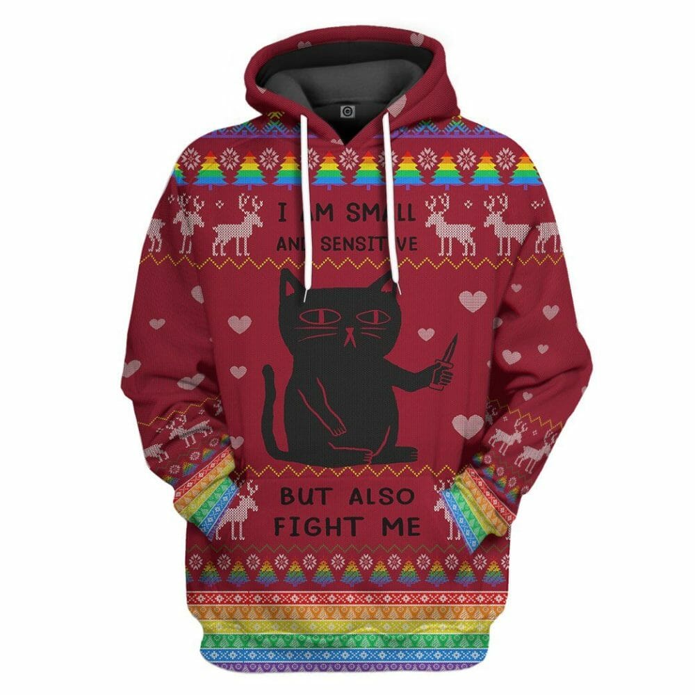 3D Ugly Christmas Ich bin klein und empfindlich, aber kämpfe auch gegen mich Custom Hoodie Bekleidung