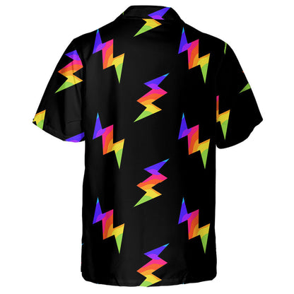 Ideal Rainbow Lightning Bolts Black Background Pattern Hawaiian Shirt, Hawaiian Shirt Gift, Christmas Gift