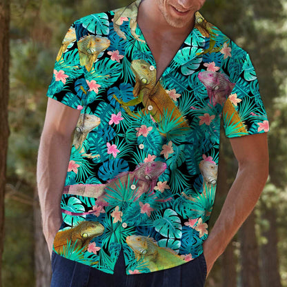 Funny Iguanas Tropical Palm Leaves Summer Vacation Themed Hawaiian Shirt, Hawaiian Shirt Gift, Christmas Gift