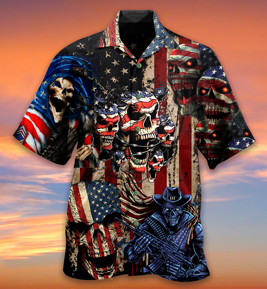 America Skull Angry - Hawaiian Shirt, Hawaiian Shirt Gift, Christmas Gift