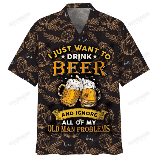 Drink Beer Watercolor Design Hawaiian Shirt,Hawaiian Shirt Gift, Christmas Gift